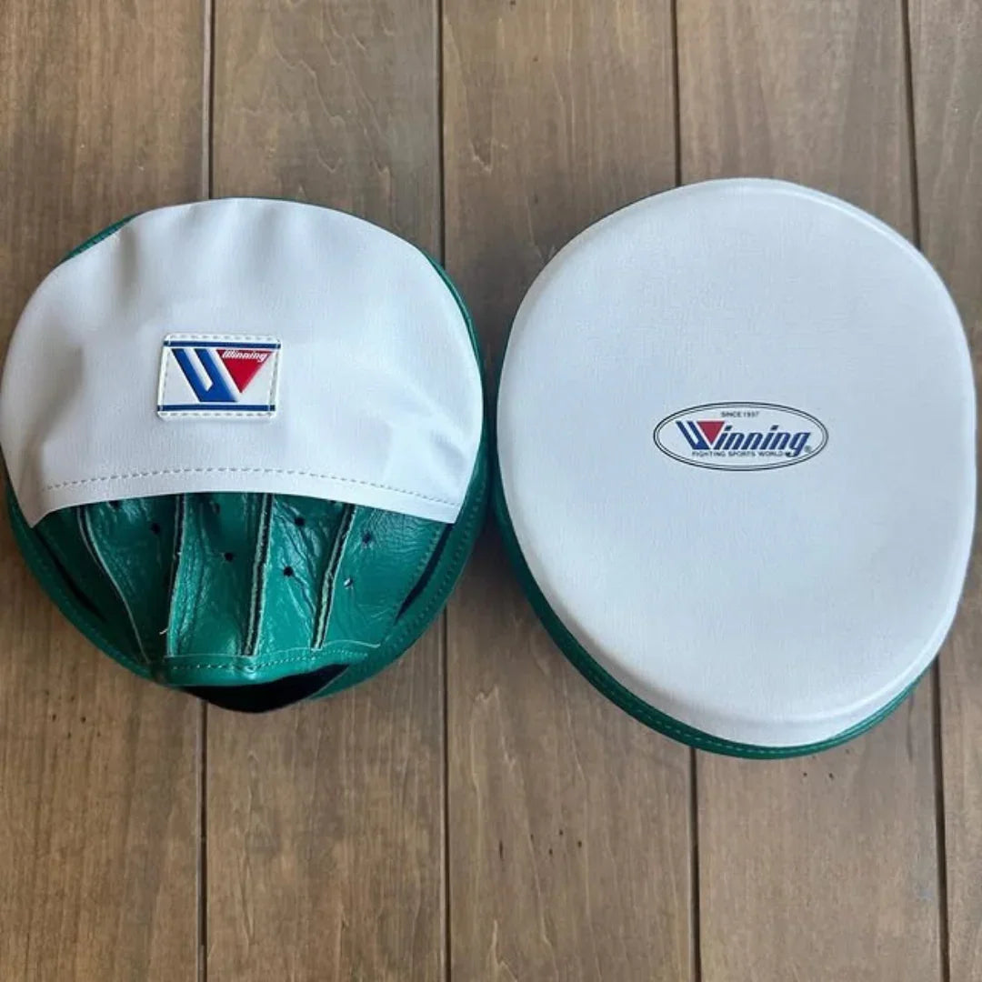 Image of Winning White and Green Punching Mitts